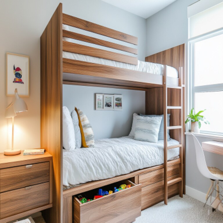 Modern Boys Room Design With Wooden Bunk Bed